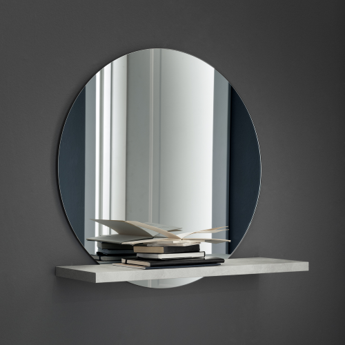 Specchiera Tonda Grigio con Mensola Urban, 60 x 22, Cemento Chiaro