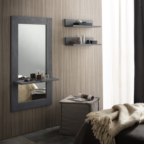 Espejo de pared con estante Urban, 126 x 66, Cemento Oscuro